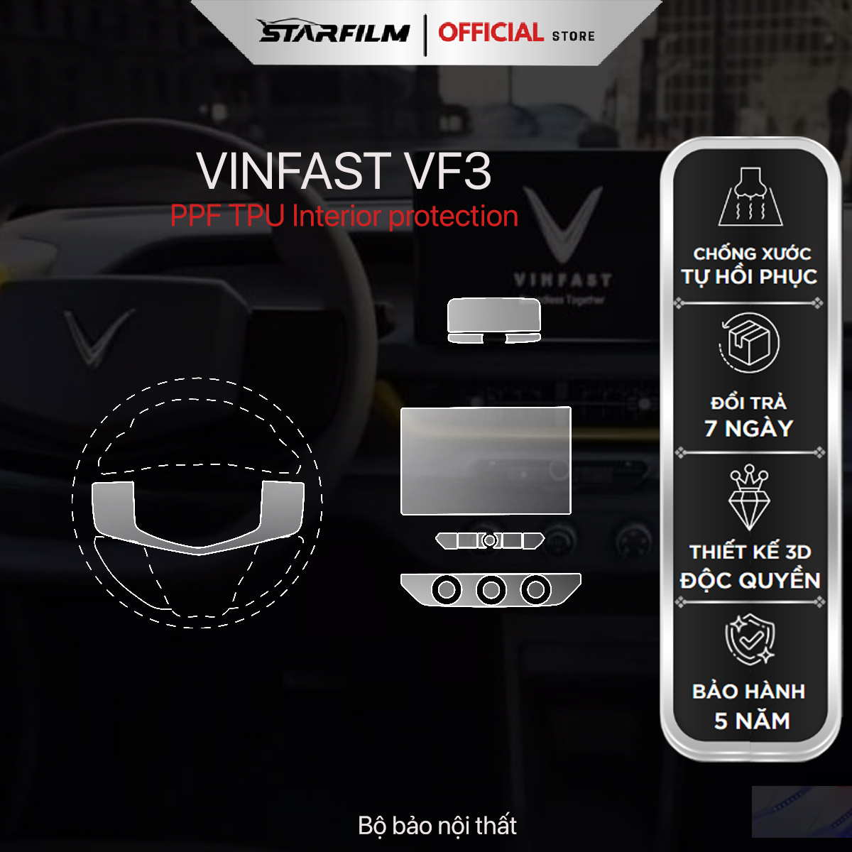 VINFAST VF3  PPF TPU nội thất chống xước tự hồi phục STARFILM